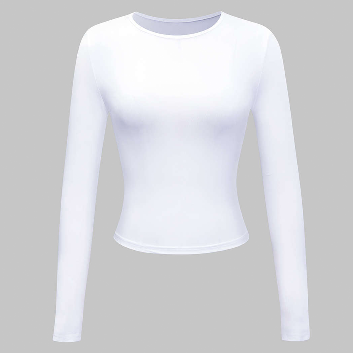 Slim Fit Crew Neck Cropped Long Sleeve Basic Top