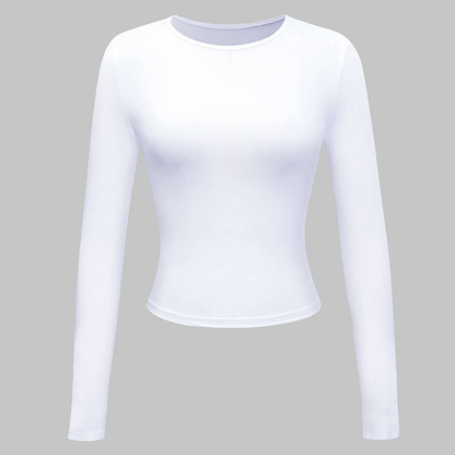 Slim Fit Crew Neck Cropped Long Sleeve Basic Top