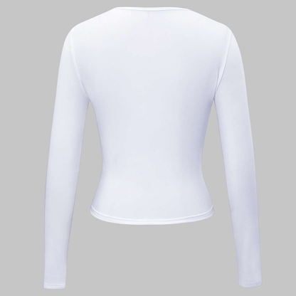Slim Fit Crew Neck Cropped Long Sleeve Basic Top