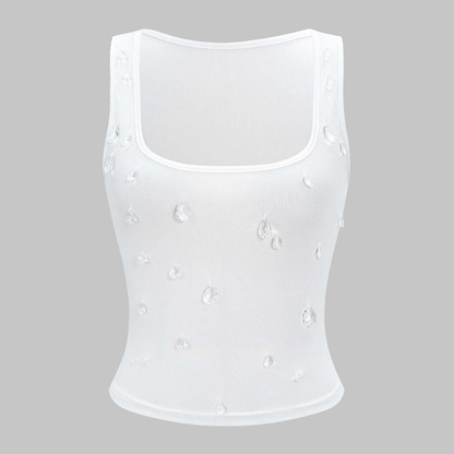Sparkle Embellished Square Neck Cropped Tank Top